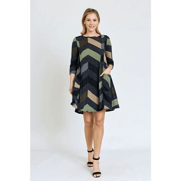 Egs California Women's Multi Color Chevron A-Line Mini Dress M - Picture 1 of 9